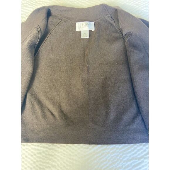 Ann Taylor Loft brown scoop bottom short  open cardigan cap sleeves  size SX - Picture 2 of 7